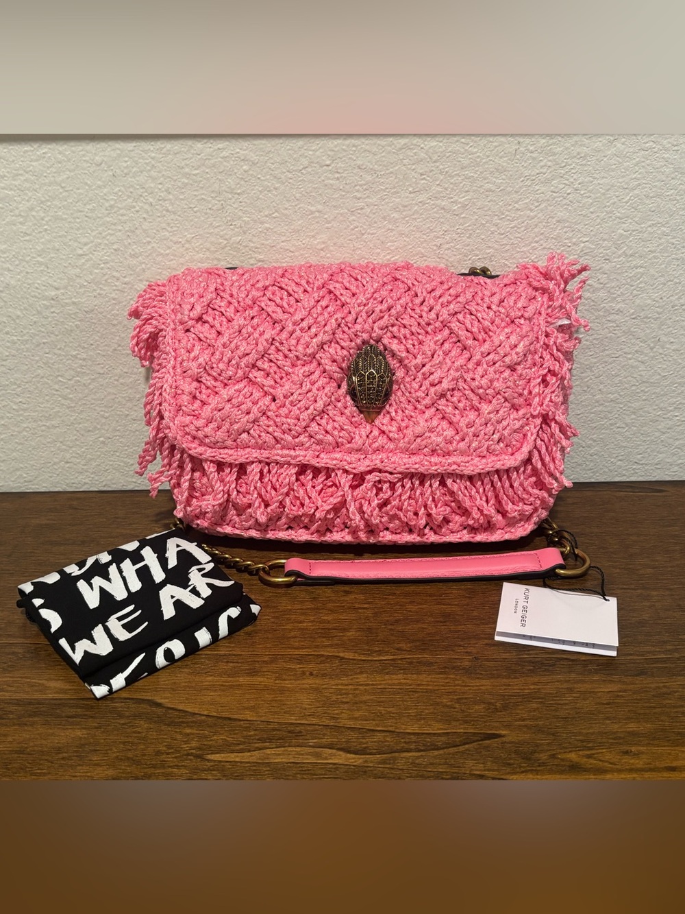 Kurt Geiger Pink Woven Fringe Crossbody Bag